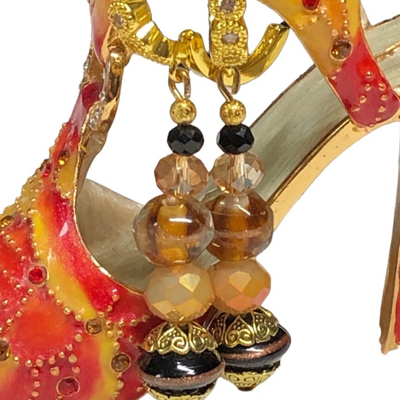 Gold lever back rhinestone and murano glass earrings-romantic - Picture 2 of 8